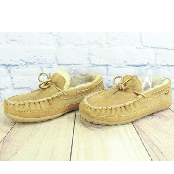 LL Bean Wicked Good Shearling Lined Brown Suede Moccasin Slippers Size 9 M - Picture 2 of 9